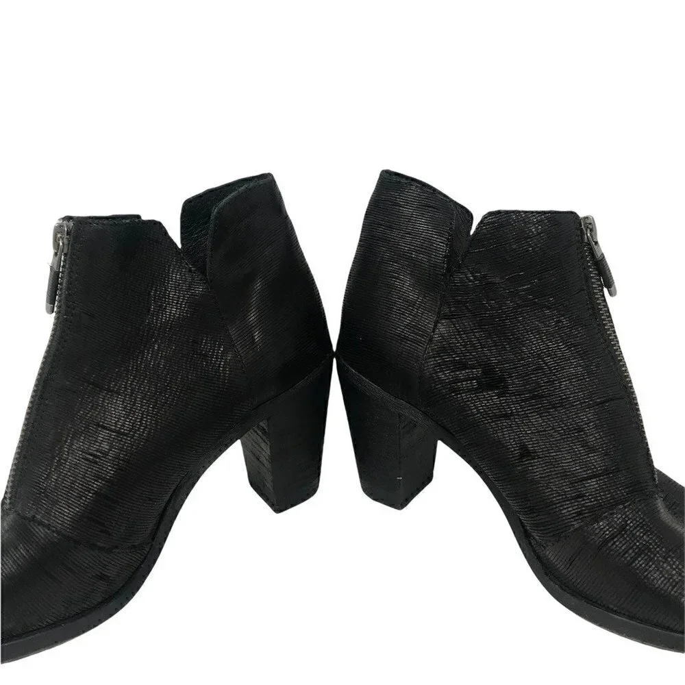 Eileen Fisher Womens Ankle Booties Black Leather Block Heel Peep Toe Zip 7.5 - Picture 6 of 8